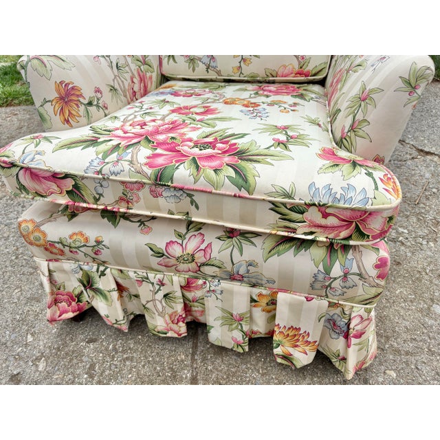 Shabby Chic Mid 20th Century English Country Skirted Floral Accent Chair For Sale - Image 3 of 10
