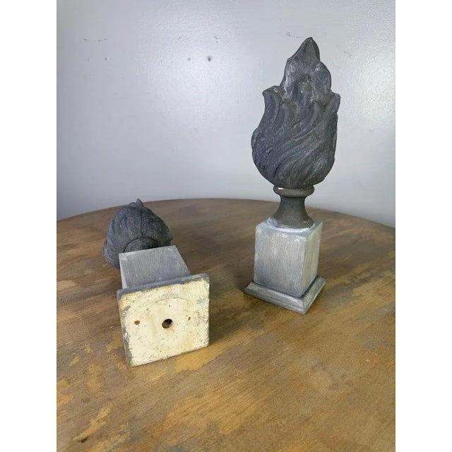 Metal 19th Century Italian Zinc Flame Finials on Distressed Wood Bases For Sale - Image 7 of 7