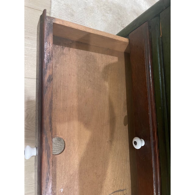 Antique Green Painted Dental Cabinet Two Sided Drawers With Porcelain Knobs Collectors For Sale - Image 9 of 12