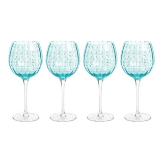 Pescara White Dot Wine Glasses - Aqua Blue, Set of 4 For Sale