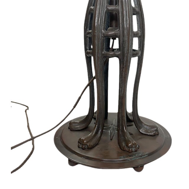 Pair of Vintage Art Nouveau Tiffany Style Lamps With Hand Leaded Glass Shades For Sale - Image 10 of 12