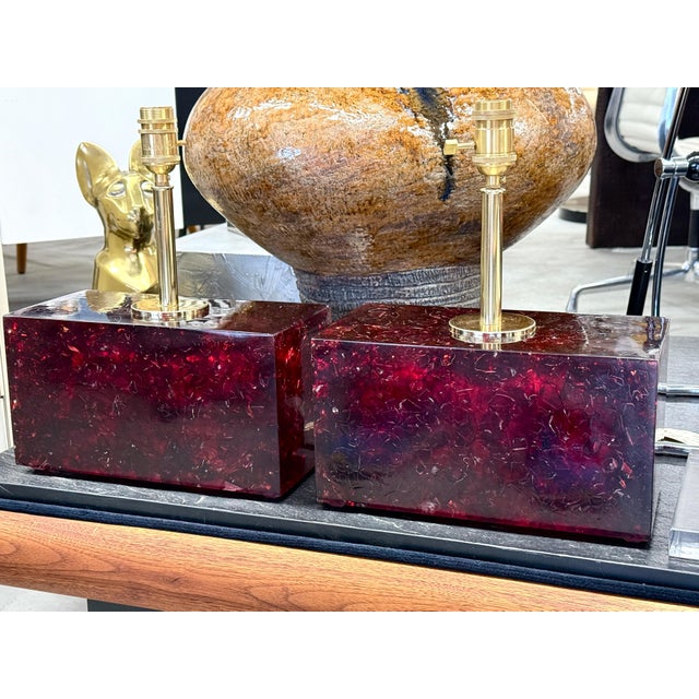 Pair of 1970s Red Fractal Resin Lamps For Sale In Palm Springs - Image 6 of 12