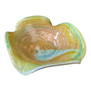 Vintage Murano Cased Glass Bowl Trinket Dish Ashtray Silver Fleck Original Label For Sale