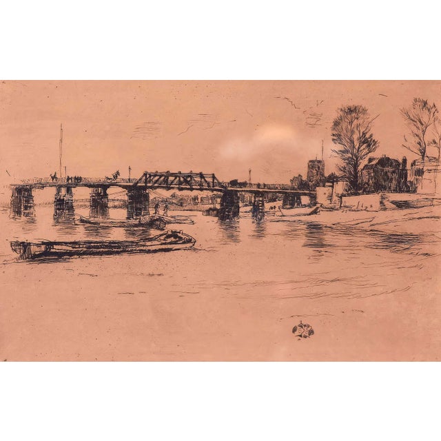 James Abbott McNeill Whistler (1834 - 1903, British) "Fulham (Chelsea Church)" Etching Year 1865 8" x 5 1/8 unframed 13.75...