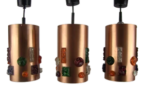 Vintage Pendant Lights in Copper with Colored Plastic Inserts, 1970s, Set of 3