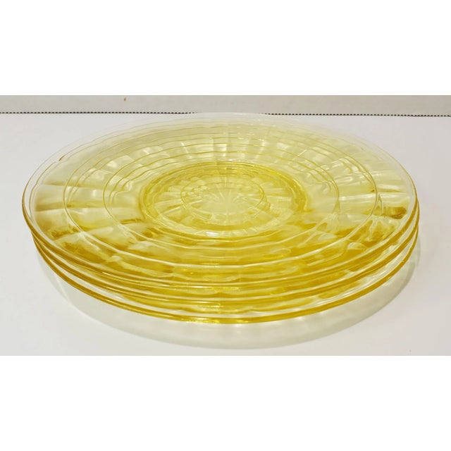 Glass Art Deco Anchor Hocking Block Optic Yellow Glass Bread Plates Set of 3 For Sale - Image 7 of 9