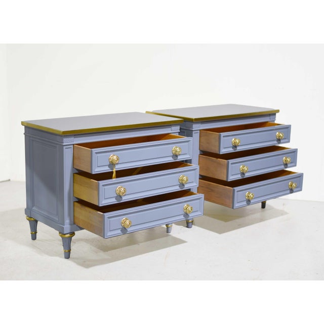 Mid Century French Side Tables by Karges in Blue a Pair - Newly Painted For Sale - Image 10 of 13