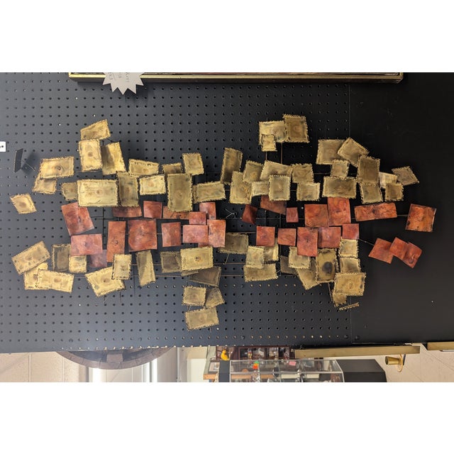 Mid Century Modern Torched Brass and Copper Metal Brutalist Wall Hanging In the Style of C. Jere Please be aware this...