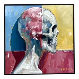Vintage Boho Original Skull Oil Painting on Board
