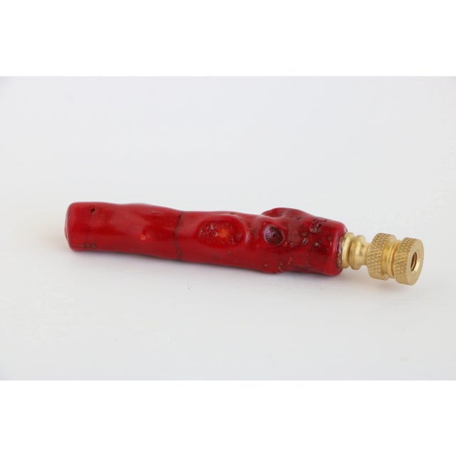 Hollywood Regency Red Coral Lamp Finial on Brass Hardware For Sale - Image 3 of 4