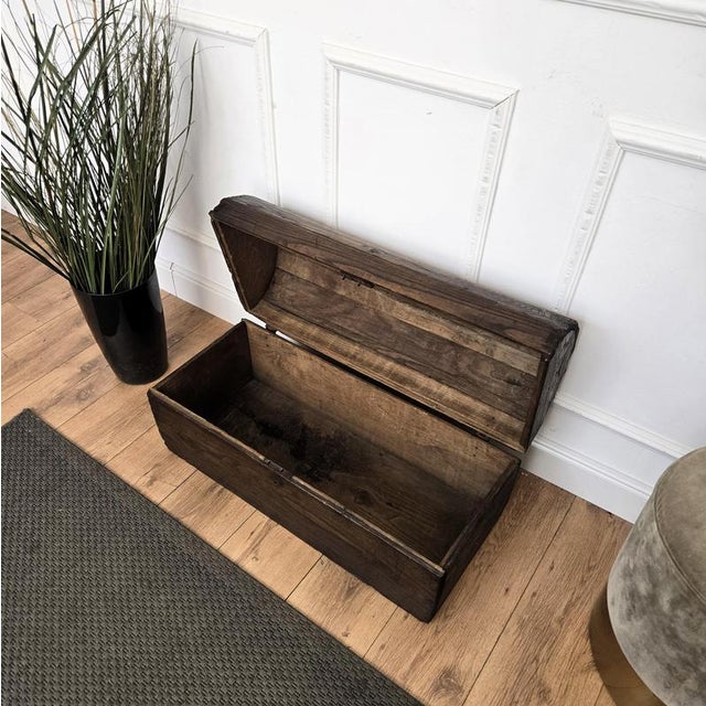 Antique Rustic Italian Walnut Wood Chest Trunk Basket, 1890s For Sale - Image 8 of 11