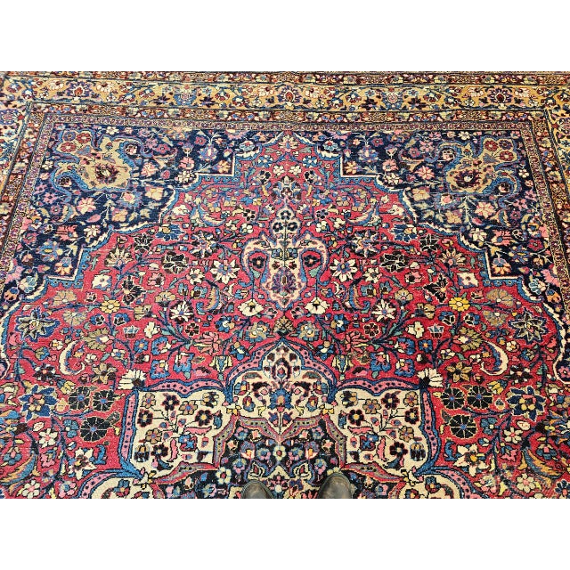 Pink Vintage Persian Khorassan Rug, Hand-Knotted Wool, Floral Pattern, Crimson & Camel, 9x12 For Sale - Image 8 of 14