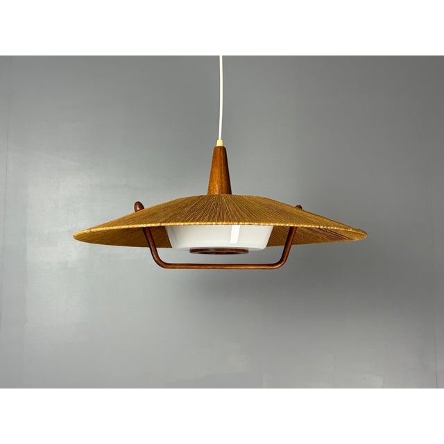 Large Mid-Century Teak and Sisal Cord Pendant from Temde Leuchten, 1960s For Sale - Image 18 of 18