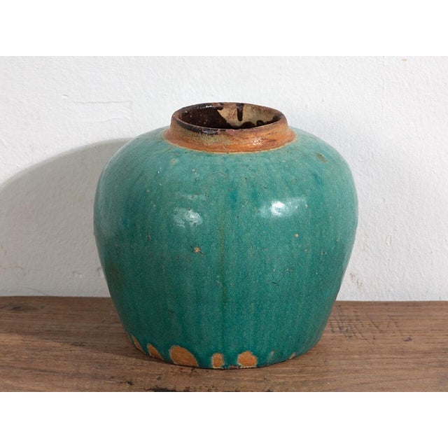 Antique Turquoise Ceramic Vase For Sale - Image 4 of 6
