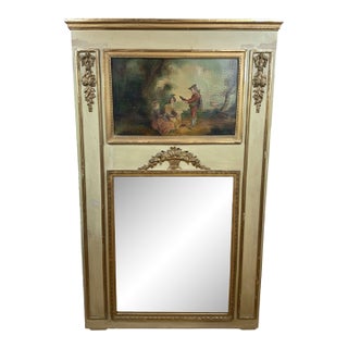 19th Century, French, Louis XVI Painted and Gilt Trumeau Mirror For Sale