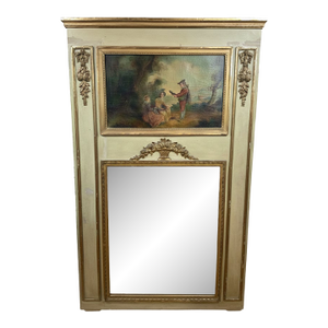 19th Century, French, Louis XVI Painted and Gilt Trumeau Mirror