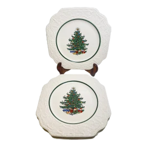 Dickens Embossed Original Christmas Tree Salad Plate, Set of 5 by Cuthbertson, Made in England