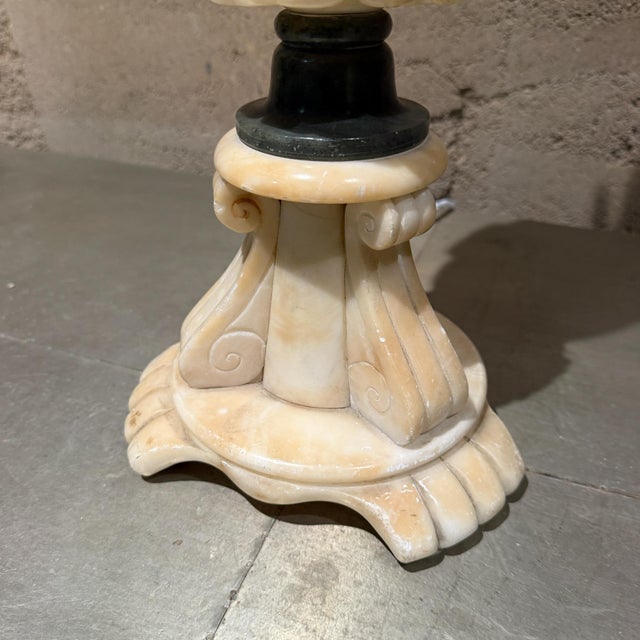 Hollywood Regency Hand-Carved Italian Alabaster or Marble Table Lamp For Sale - Image 11 of 12