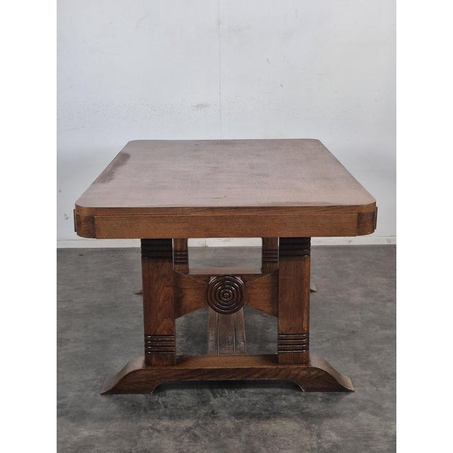 Oak Dining Table with Double Legs, 1940s For Sale - Image 3 of 6