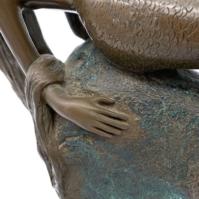1980s Neoclassic Bronze Nude Mermaid Siren Statue on Beach Rock by James Siebert For Sale - Image 11 of 12