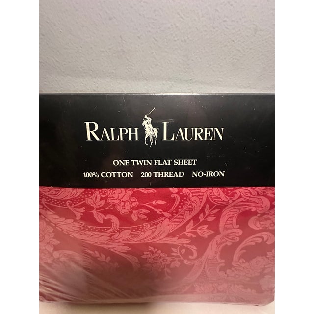 Coastal Vintage Ralph Lauren Avery Coastal Red Twin Flat Sheet Made in Usa For Sale - Image 3 of 4
