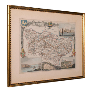 Vintage County Map, Kent, History 19th Century Cartography, After Thomas Moule
