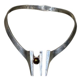 Vintage Mexican Modernist Sterling Silver Collar Necklace For Sale