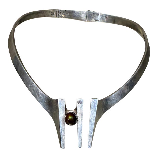 Vintage Mexican Modernist Sterling Silver Collar Necklace For Sale