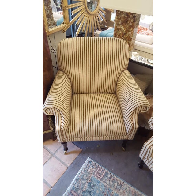 Stripe Fabric Rolled Arm Chairs A Pair Chairish