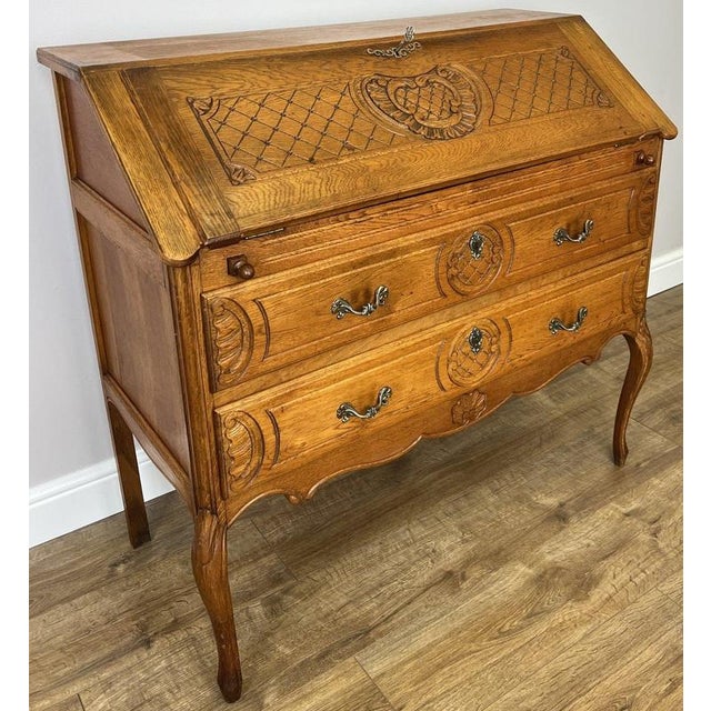 Wood Vintage French Louis Style Oak Secretaire For Sale - Image 7 of 13