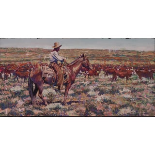 The Day Herder by Jeff Slemons | Gouache On Watercolor Paper Cowboy herding cattle on horseback. For Sale