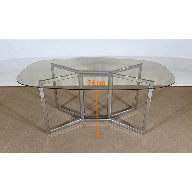 Modernist Table in Chromed Metal and Smoked Glass, 1970s For Sale - Image 9 of 12