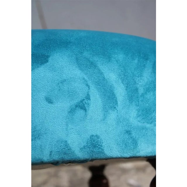 Blue Velvet Oval Stool, Italy, 1950s, in Very Good conditions. Designed 1950 to 1959