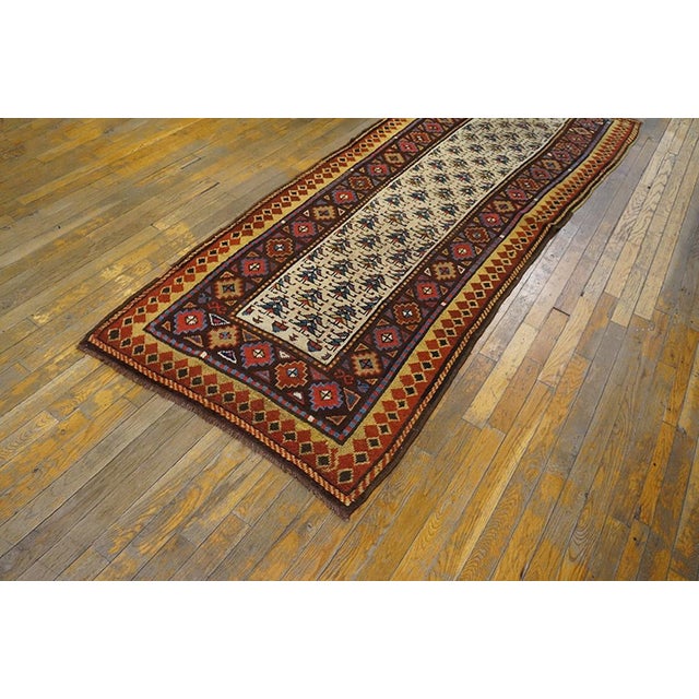 1870s Ivory Geoemtric Antique Nw. Persian Rug 3'5" X 8'8" Handmade Wool Carpet For Sale - Image 4 of 7