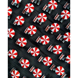 Red Beach Umbrellas, Massa, Italy' Contemporary Archival Black and White Photograph Print From the Original Negative by Mike Andrews - 20x16 For Sale