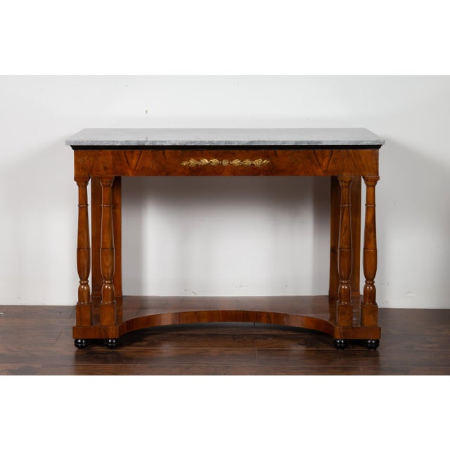 Pair of French 1860s Napoleon III Period Walnut Console Tables with Marble Tops For Sale - Image 10 of 12