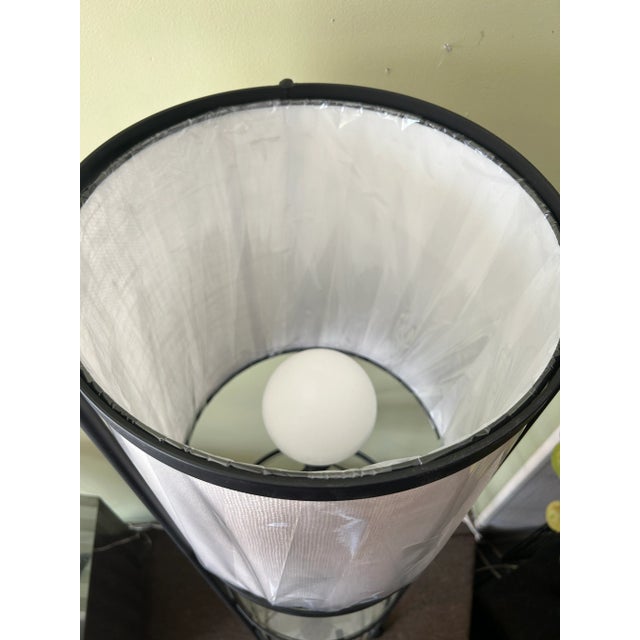 Black 1950s Frederic Weinberg Iron + Glass Circular Floor Lamp With Shelves For Sale - Image 8 of 11