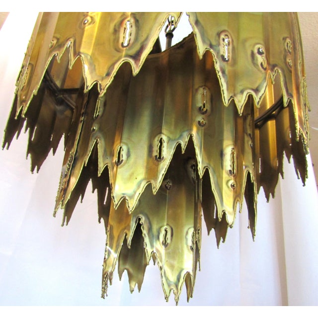 1970s Mid Century Modern Tom Greene Torch Cut Brass Brutalist Chandeliers - a Pair For Sale - Image 14 of 18