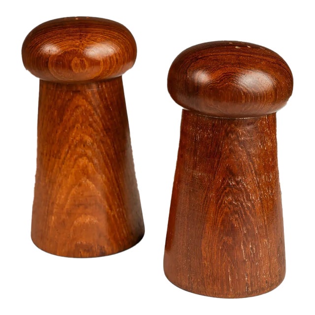 Mid-Century Danish Modern Hand-Carved Salt and Pepper Shaker in Solid Teak, Denmark, Circa 1970s For Sale