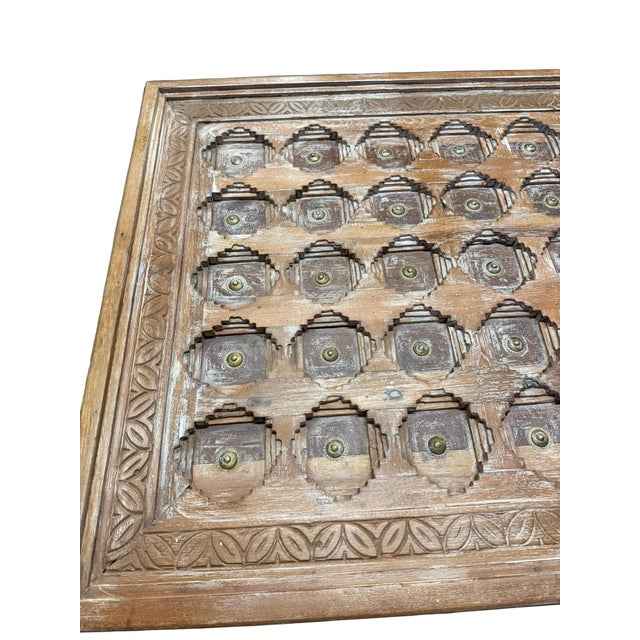 Mid-Century Modern Rustic Modern Carved Chai Coffee Table – Mid Century Whitewashed Wood Accent Table 54 For Sale - Image 3 of 8