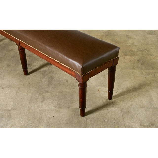 English 19th Century Oak Bench with Faux Leather Seat For Sale - Image 9 of 10