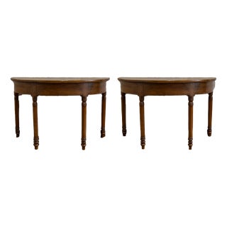 Turned Walnut Demilune Consoles 19th Century, 1890s, Set of 2 For Sale