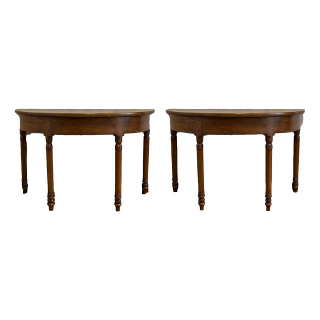 Turned Walnut Demilune Consoles 19th Century, 1890s, Set of 2 For Sale