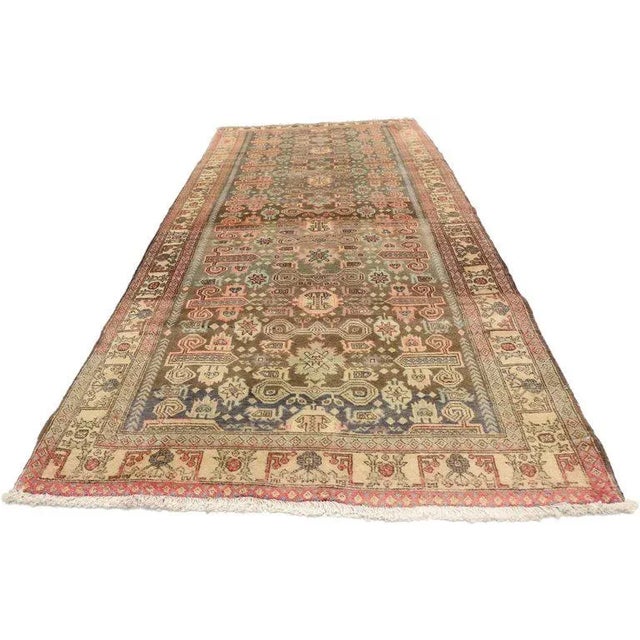 1930s Vintage Persian Azerbaijan Runner Rug - 04′00 × 08′10 For Sale - Image 4 of 8
