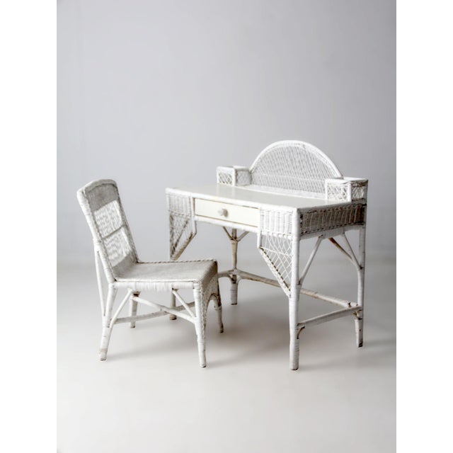Vintage American White Wicker Desk With Drawer For Sale - Image 6 of 18