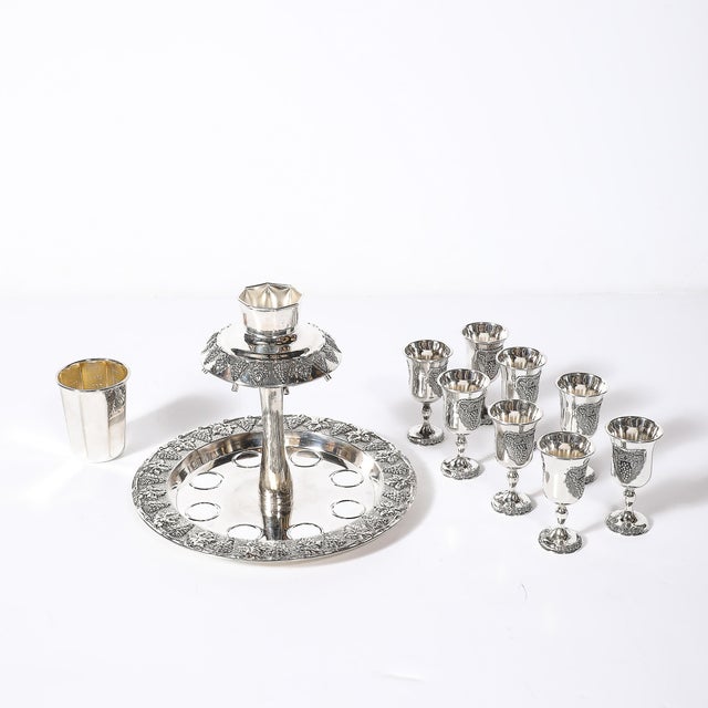 Mid-Century Silver Plated Fountain Kiddush Cup Set in Grape & Vine Motif For Sale - Image 13 of 18
