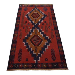 Baloch Rug 3’10” X 6’5” Red Wool Vintage Tribal Hand-Knotted Oriental Carpet For Sale