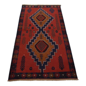 Baloch Rug 3’10” X 6’5” Red Wool Vintage Tribal Hand-Knotted Oriental Carpet