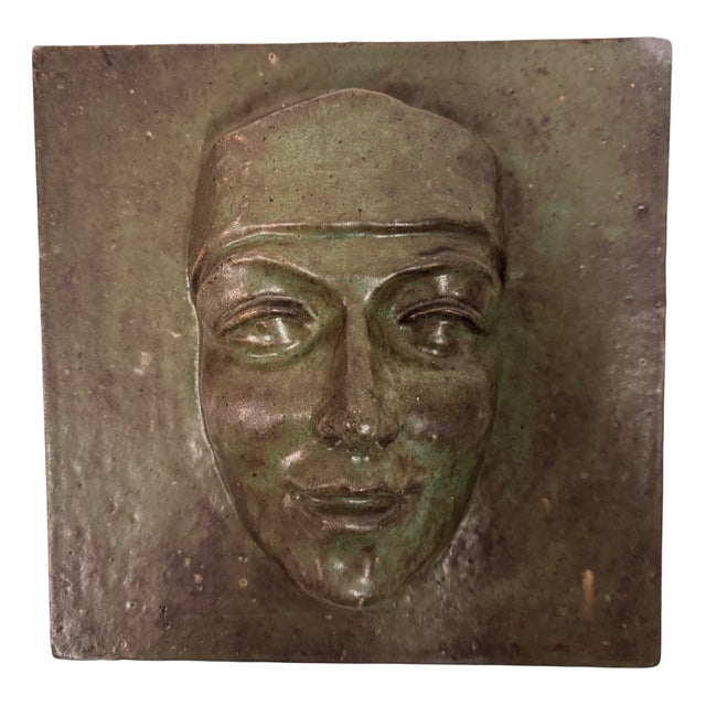 Mid-Century Studio Pottery Face Plaque For Sale