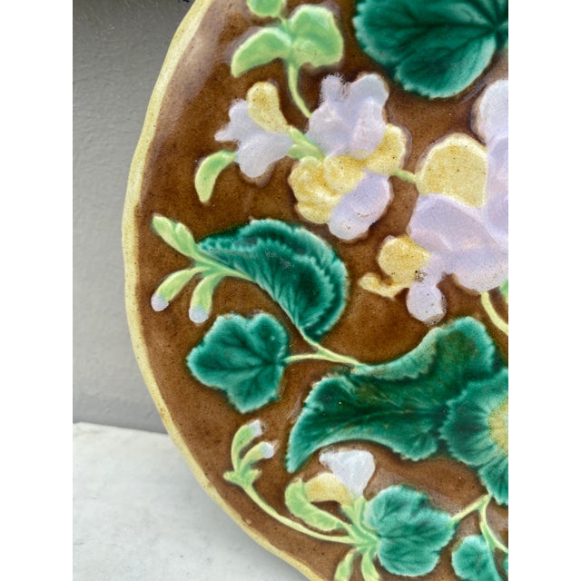 Victorian English Majolica Geranium Plate, Circa 1880 For Sale - Image 3 of 5